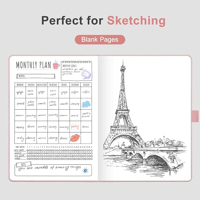 AHGXG Blank Journal Notebook, 160 Pages, A5 Medium Size (5.7'' x 8.3''), 120 GSM Thick Paper, Leather Hardcover, for Sketching, Drawing, Painting (Rose Gold)