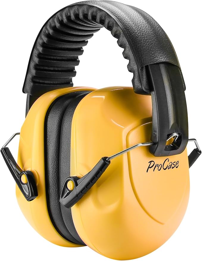 ProCase NRR 28dB Noise Reduction Ear Muffs, Foldable Adjustable Passive Noise Cancelling Headphones for Adults Kids Autism, Hearing Protection for Shooting, Construction, Mowing, Studying -Yellow