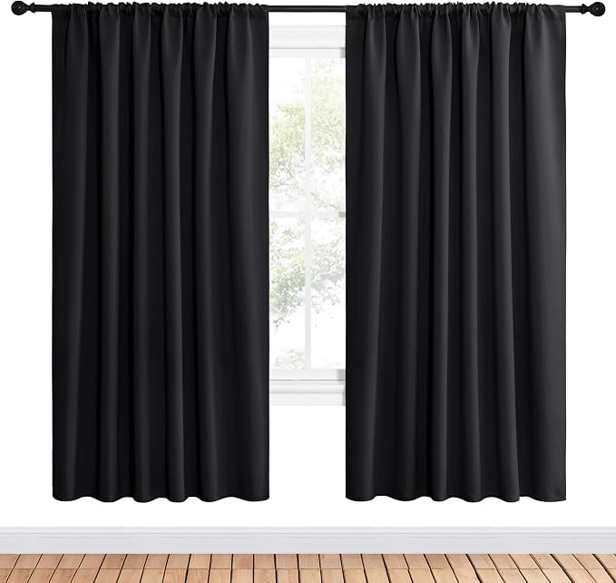 NICETOWN Black Blackout Curtain Blinds - Solid Thermal Insulated Window Treatment Blackout Drapes for Bedroom (2 Panels, 62 inches Wide by 72 inches Long)