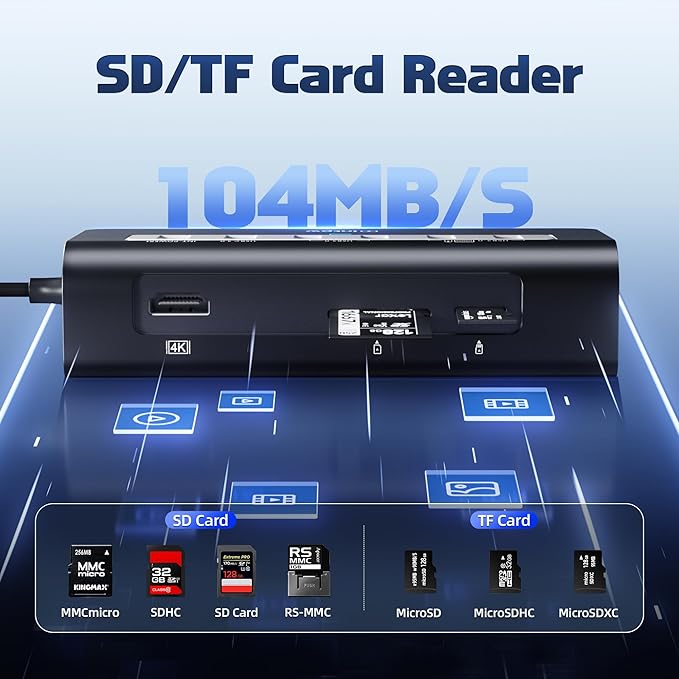 P9 PRO USB C Hub 10Gbps, 9-in-1 USB C Docking Station 3.28FT with 4K@60Hz HDMI, 3 Type-C/A 3.2, 2 Type-A 2.0, PD 100W, SD/TF Port, Black Aluminum USB Hub for Laptop, iPhone 17, MacBook Air/Pro