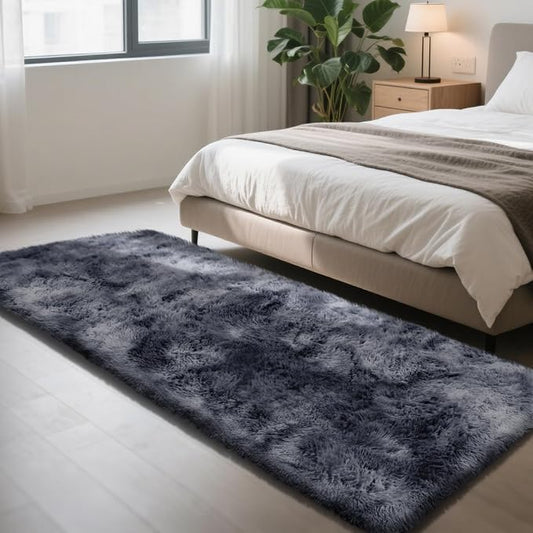 Soft Runner Rugs for Bedroom, Mottling Dark Grey 3x7 Area Rugs Fluffy Rug Shag Rug Carpet, Bedside Rug for Living Room Bedroom Room Home Decor