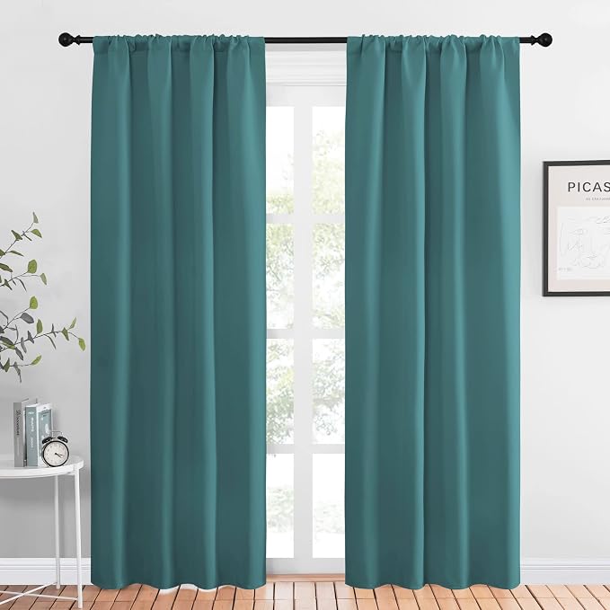NICETOWN Blackout Curtain for Kitchen Window - Function Thermal Insulated Blackout Panels for Bedroom - 1 Pair, Sea Teal - Rod Pocket Style - 42 by 84 inches