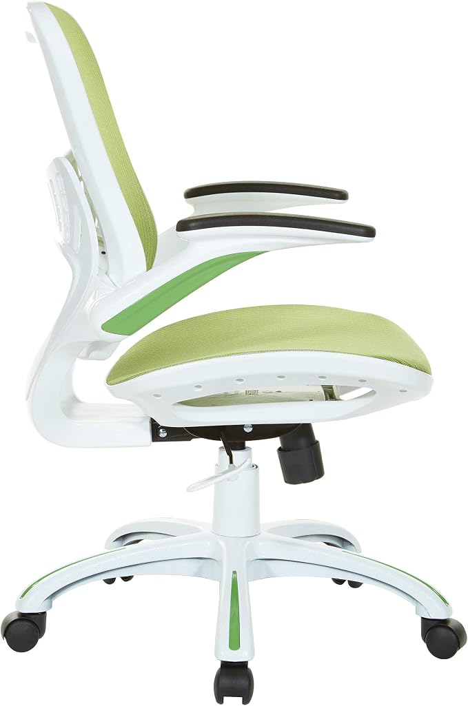 OSP Home Furnishings Riley Ventilated Manager's Office Desk Chair with Breathable Mesh Seat and Back, White Base with Green