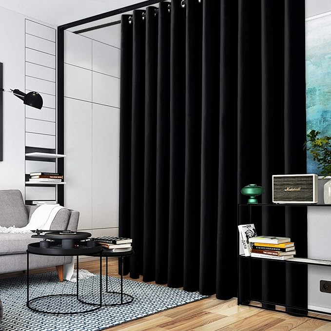 RYB HOME Extra Wide Curtain - Blackout Room Divider Curtains Portable Energy Saving Privacy Divider Shades for Patio Door Hallway Office Apartment Home Theater Doorway,1 Pc, Black, W 20ft x L 9ft
