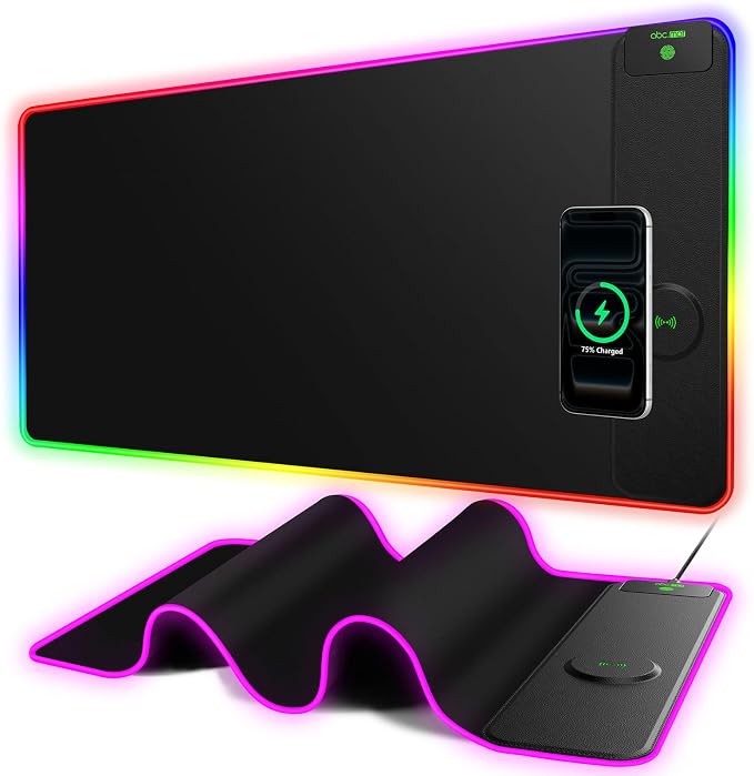 XXL RGB Gaming Mouse Pad with 15W Magnetic Wireless Charger | 31.5'' x 15.8'' Extra Large LED Desk Mat, 24 Light Effects, Non-Slip Rubber Base, Waterproof Easy Gliding Surface