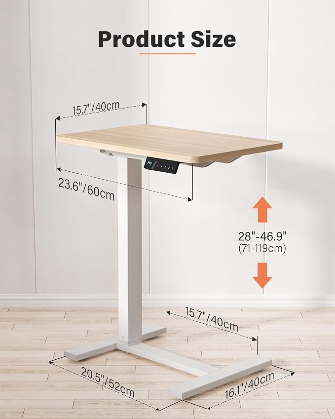 FiCiHi Electric Standing Desk with Wheels – Adjustable Height Mobile Sit-Stand Laptop Table, Portable Rolling Small Computer Workstation for Home Office & Bedside Use (24"x16", Maple)