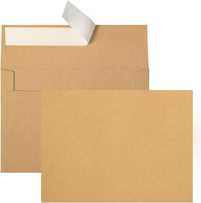 5x7 Brown Kraft Blank Note Cards with Envelopes 100 Pack (Not Folded), Goefun 5x7 Flat Cardstock and A7 Brown Envelopes Self Seal for Wedding, Invitation, Birthday, DIY Notecards & All Occasions