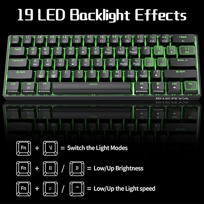 DIERYA 60% Mechanical Keyboard, DK61se Wired Gaming Keyboard with Blue Switches, LED Backlit Ultra-Compact 61 Keys Mini Office Keyboard for Windows Laptop PC Gamer Typist（Black）