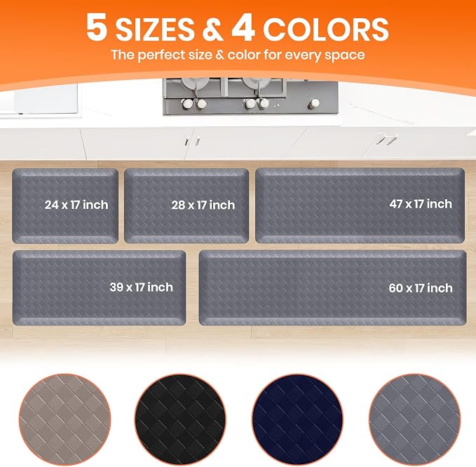 4/5 Inch Extra Thick Kitchen Mats for Floor,Non Slip Anti Fatigue Kitchen Rugs,Waterproof Stain Resistant Sink Mat,Cushioned Standing and Comfort Mats for Office (17"x47" Grey)