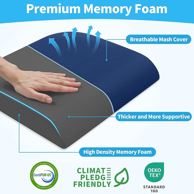 TranquilRelax Large Seat Cushion, Memory Foam Cushion for Long Sitting Hours on Office Chair, Home & Car, Non-Slip Chair Pad for Relieving Back & Sciatica & Hip & Coccyx Pain (Blue)