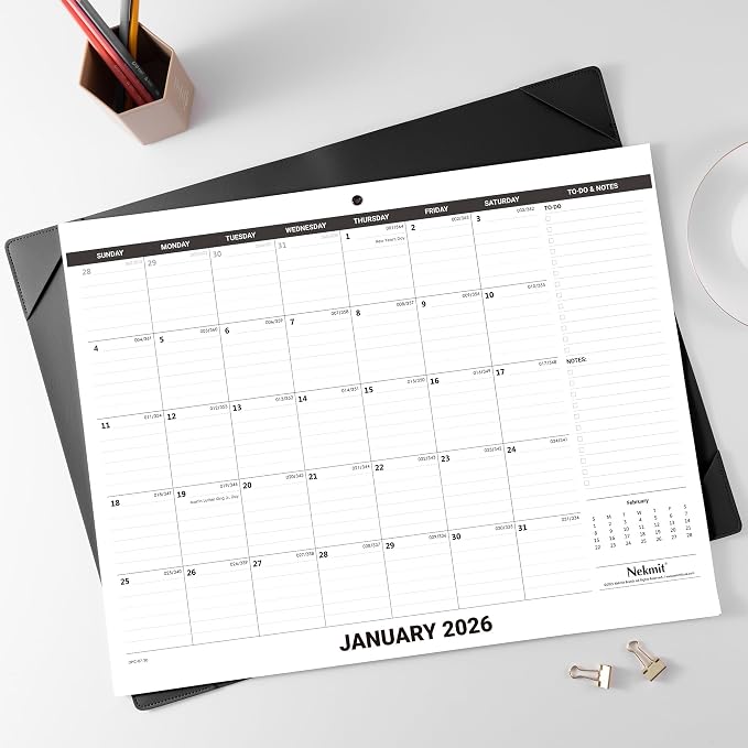 Nekmit Large Desk Calendar 2026 with Desk Protecting Pad, Runs from Jan 2026 - Jun 2027, Office Supplies 21" x 16 1/2" Desktop Calendar for Life Planning or Organizing