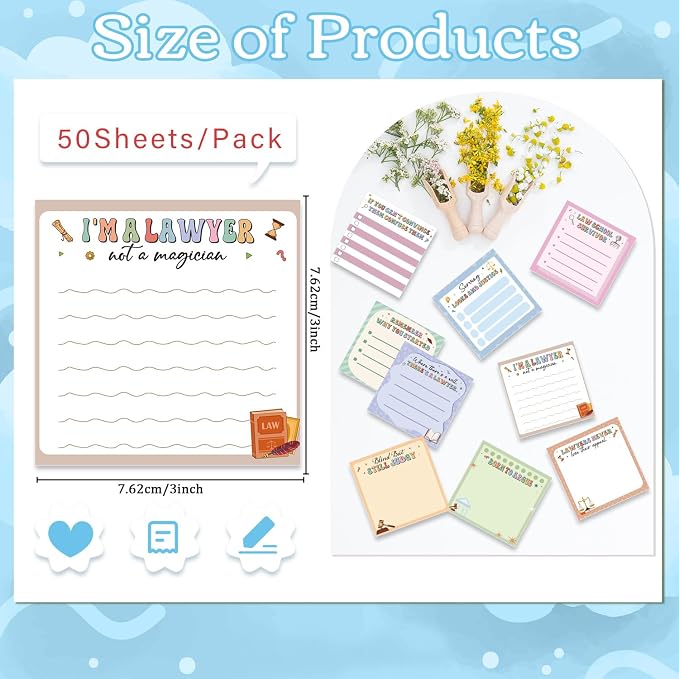Lawyer Sticky Notes Gifts, 9 Pack Attorney Notepads 3x3 Inches Lawyer Gifts for Women Men, Law Themed Self-Stick Memo Pads, Legal School Office Supplies (450 Sheets)