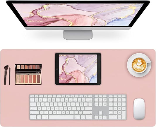Leather Desk Pad Mat, Computer Pink Desk Mat Non-Slip, PU Large Mouse Pad for Desk, Waterproof Keyboard Mat Pink Desk Accessories for Office/Home/Decor, 23.6" x 13.7"