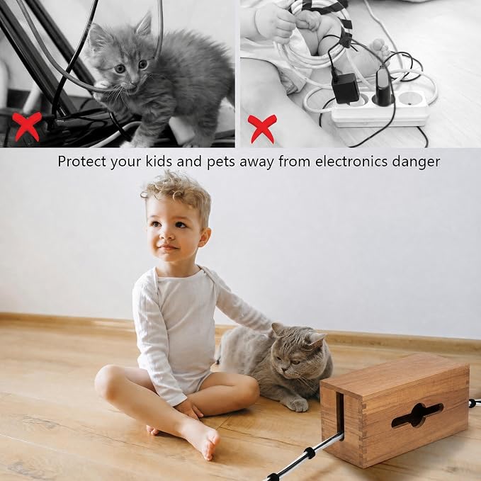 Cable Management Box,Cord Organizer Hide Desk Floor Wires,Home Office,Wood | Natural Wooden Cable Box Cover Power Strip Cord