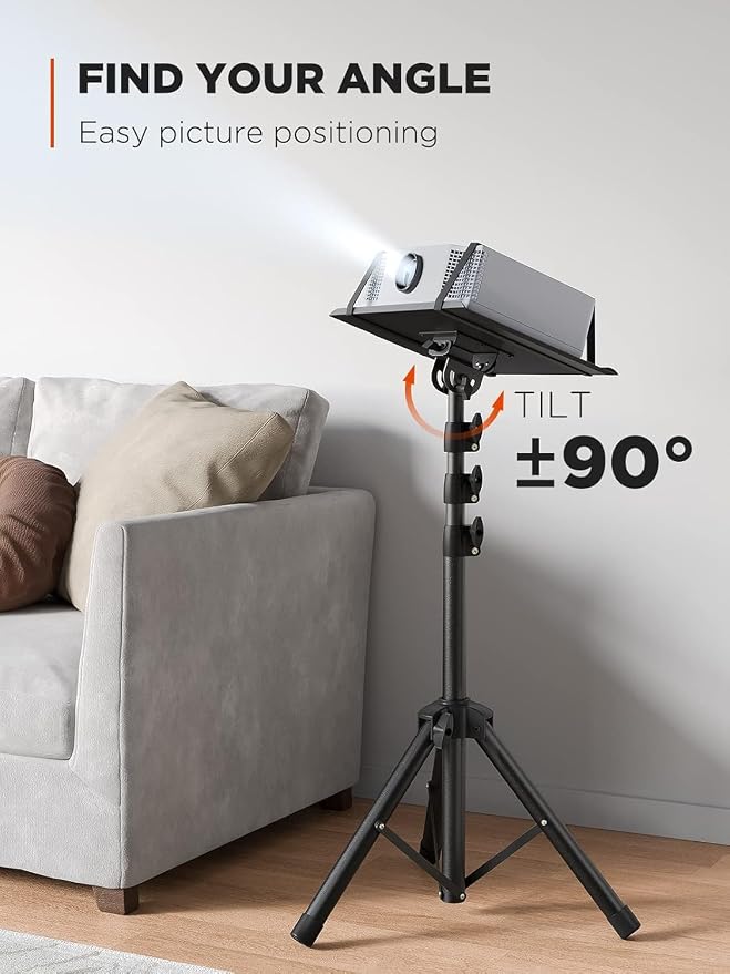 AMADA HOMEFURNISHING Foldable Projector Tripod, Multipurpose Laptop Stand with Removable Mouse Tray, Adjustable Height 25-63 Inch, Outdoor Movie Projector Stand, AMPS03