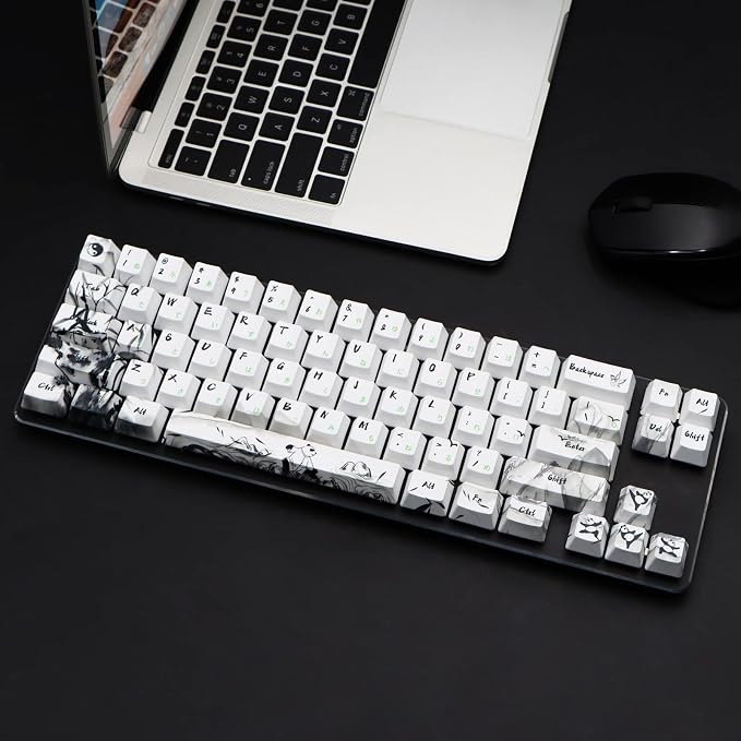MOLGRIA Keycaps 71 Set Ink Panda for 71 64 61 Keys Keyboard, Custom PBT OEM Profile Key Caps with Japnanese Font for Cherry MX Khail Switches 60 Percent Gaming Keyboard