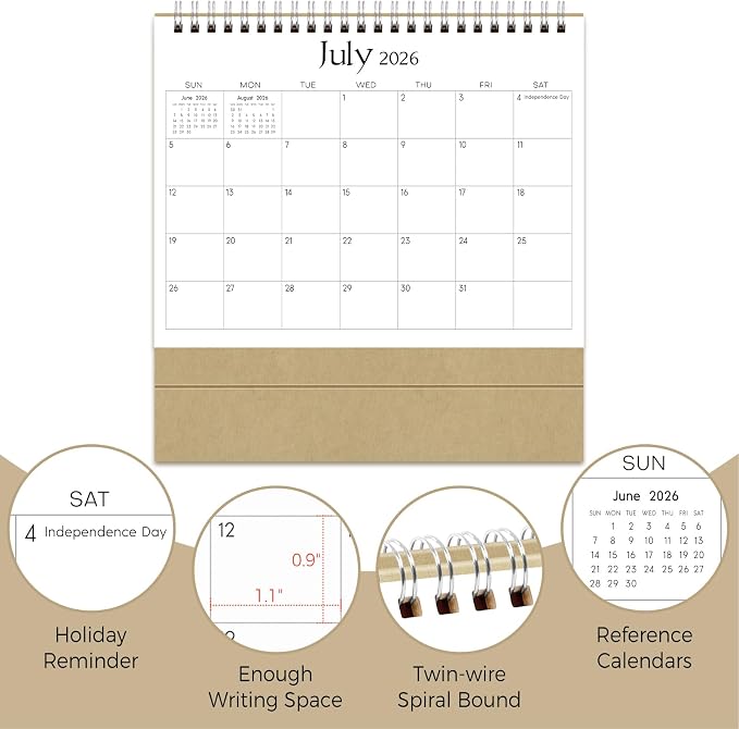 SKYDUE Small Desk Calendar 2026-2027, Apr. 2026 – Dec. 2027, 8.3" x 6.3", Black Minimalist Style, Double-Wire Binding, To-Do & Notes Sections, with 280 Planner Stickers