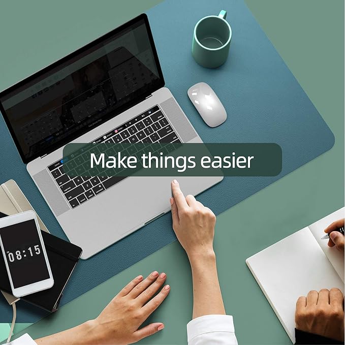 YSAGi Dual-Sided Desk Mat, 23.6" x 13.7" Waterproof PU Leather Desk Pad Protector for Keyboard and Mouse, Desk Writing Pad for Office and Home (Pistachio Green + Green Blue)