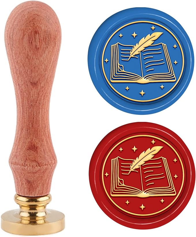 PH PandaHall Book Wax Seal Stamp Kit, 30mm Notebook Wax Sealing Stamp Removable Retro Brass Head Stamp with Wooden Handle for Wedding Envelopes Invitation Card Wine Package Decoration Gift Wrapping