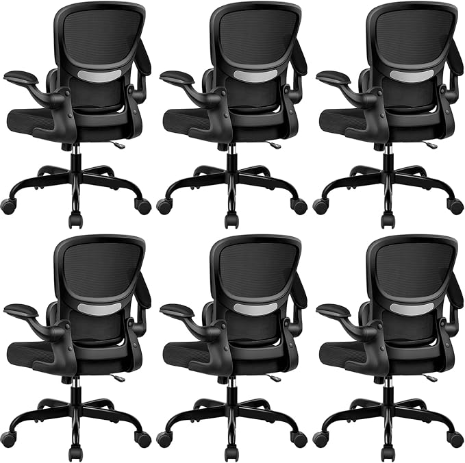 ALLGOD Ergonomic Office Chair, Breathable Mesh Ergonomic Desk Chair with Lumbar Support, Flip-up Armrests, Computer Chairs Comfortable for Home, Office, Work, Standard, 6 Pack