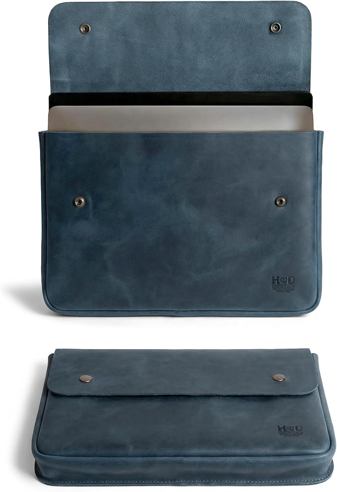 Hide & Drink, Vintage Folder Document Holder, File Case, A5 Binder, Envelope Portfolio, Pencil Pouch, Full Grain Leather, Handmade, Slate Blue
