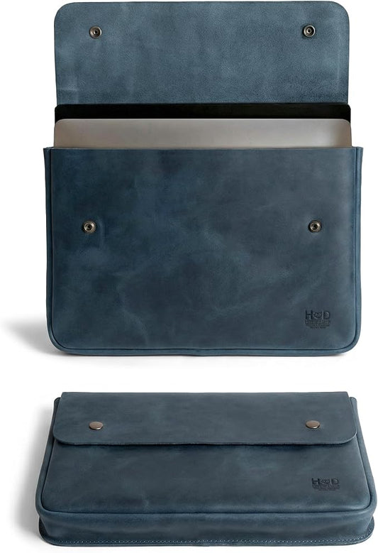 Hide & Drink, Vintage Folder Document Holder, File Case, A5 Binder, Envelope Portfolio, Pencil Pouch, Full Grain Leather, Handmade, Slate Blue