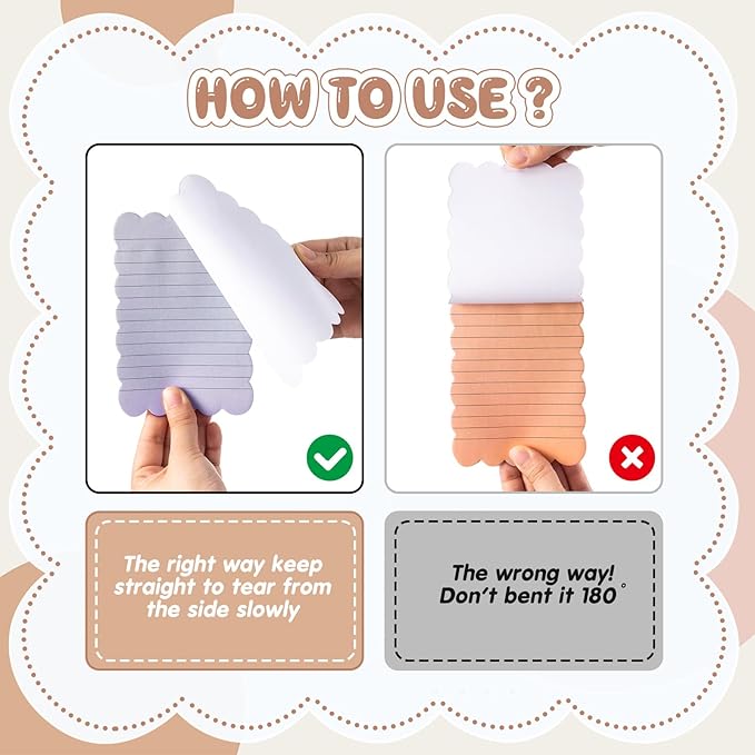 Eaasty 8 Pack Scalloped Sticky Notes Cute Adhesive Memo Pads Vintage Colors Aesthetic Lined Self Stick Note Pads 4" x 6" Pretty Wavy Sticky Notes Bulk 240 Sheets for School Office Supplies