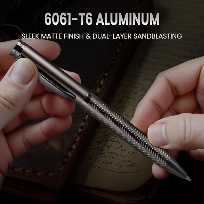 Origin-Joy Luxury Metal Pen Set, Professional Executive Heavy Nice Gift Pen with 3 Ballpoint Refills 1.0mm for Men (Gray, Twist & Wavy Fluted)