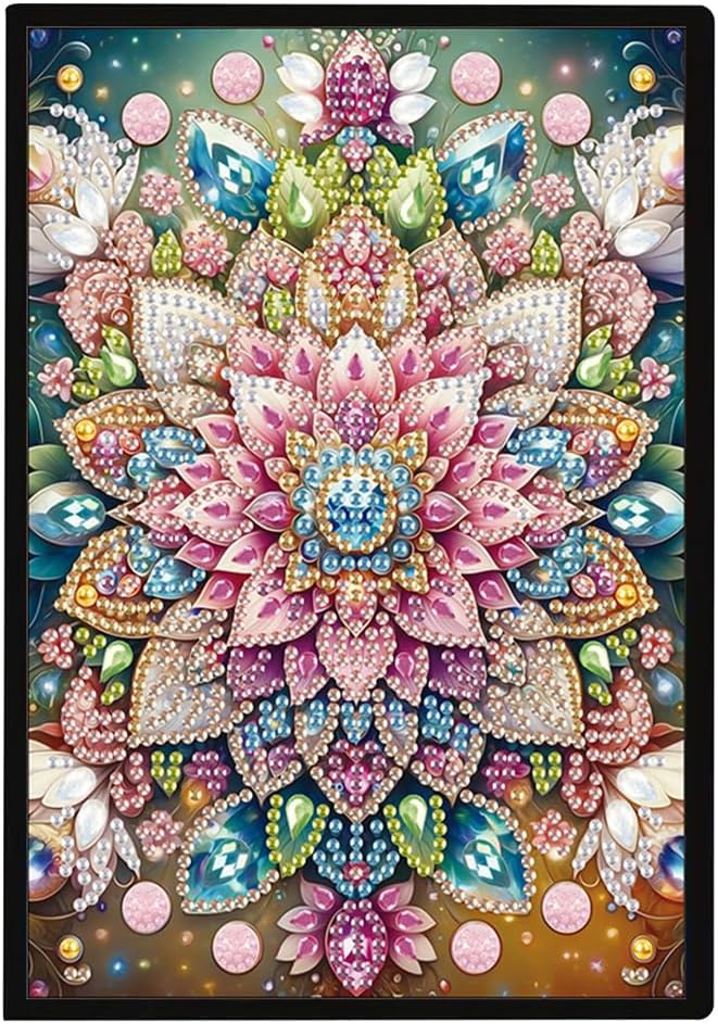 FRANDEK A5 50-Page DIY Mandala Diamond Art Painting Notebook with Beautiful Patterns, Special Shaped Diamond Art Craft for Beginners Adults Gift