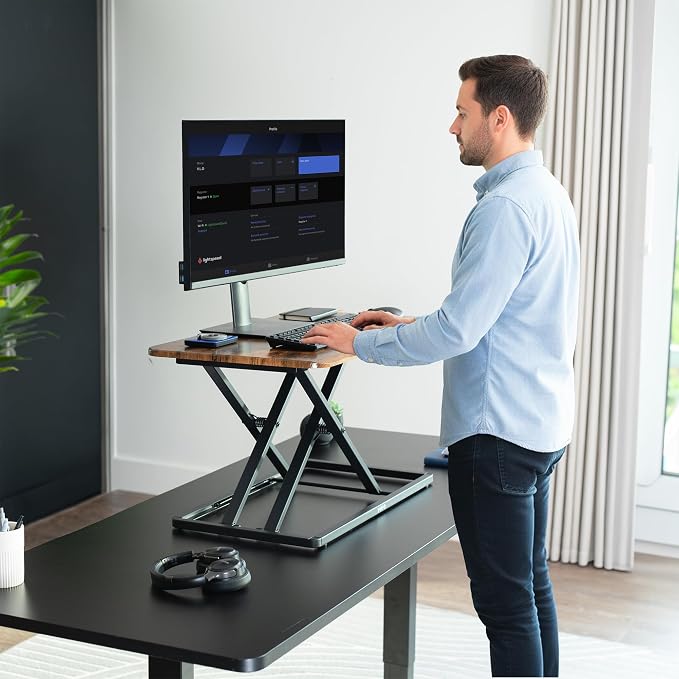 VIVO Vintage Brown 29 inch Single Top Standing Desk Converter, DESK-V000UN | Economy, Height Adjustable Rustic Sit Stand Tabletop Monitor and Laptop Riser Workstation, Holds 22 lbs, No Assembly Required