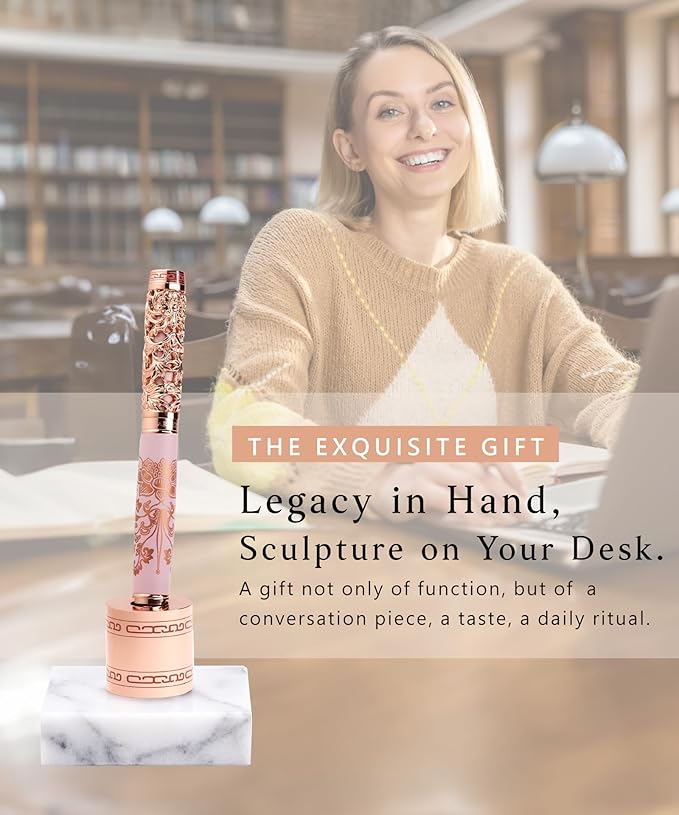 ARTEX Executive Rollerball Pen Sets With Stand - Museum Art Collections - Crafting Timeless Beauty - Luxury Pen Gift & Office Desk Decor, German SCHMIDT refill, Solid Metal & Marble Texture