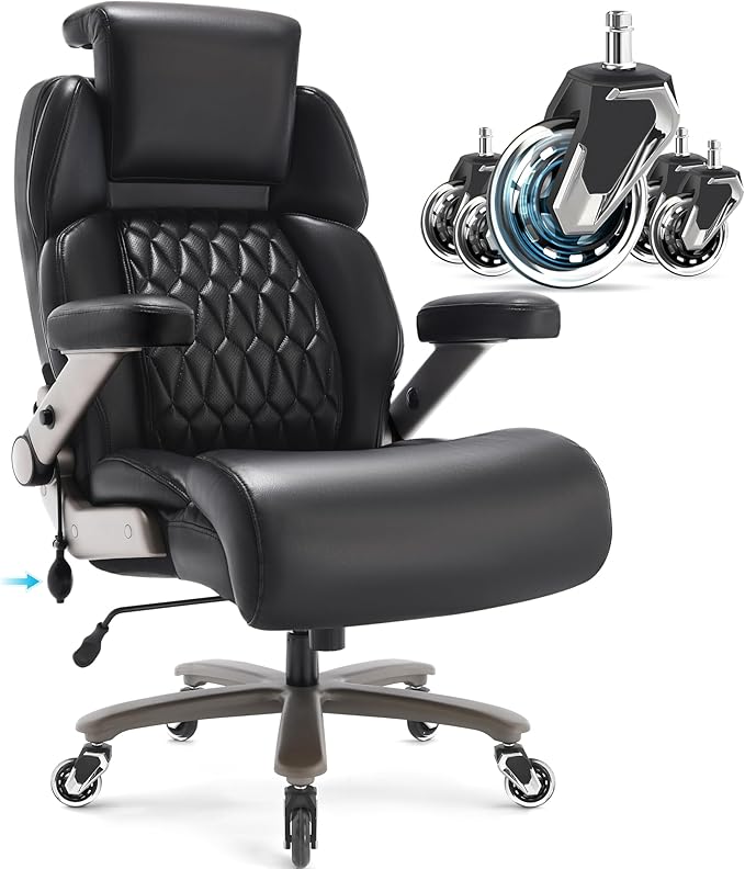 Big and Tall Office Chair 700lbs, Ergonomic High Back Computer Desk Chair | Adjustable Headrest&Lumbar Support, 3D Flip Arms, Large Wheels, Heavy Duty Metal Base, Thick Padded Wide Seat Executive Chair