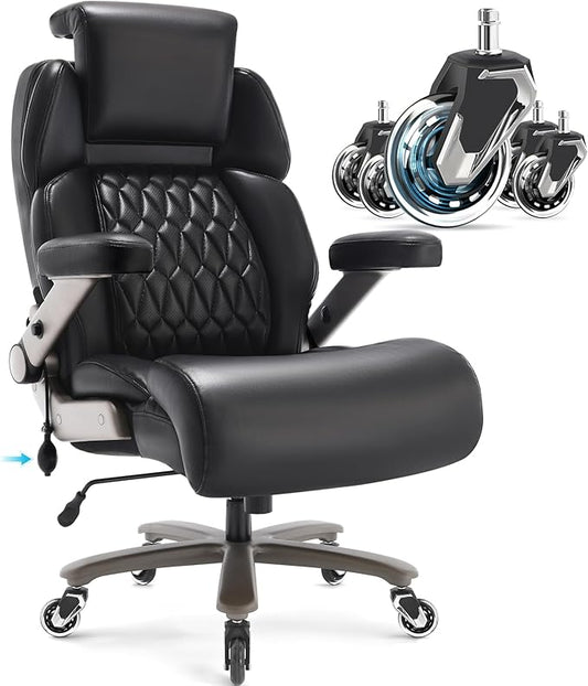 Big and Tall Office Chair 700lbs, Ergonomic High Back Computer Desk Chair | Adjustable Headrest&Lumbar Support, 3D Flip Arms, Large Wheels, Heavy Duty Metal Base, Thick Padded Wide Seat Executive Chair