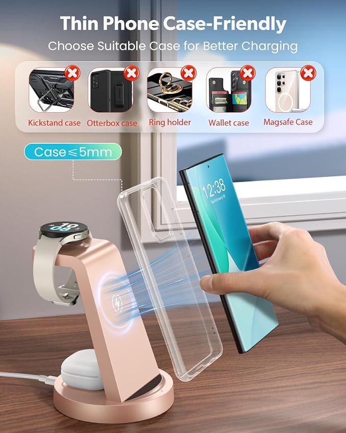 Wireless Charger for Samsung: 3 in 1 Wireless Charging Station for Samsung Galaxy Watch 8 7 6 5 4 3 Pro Classic Galaxy Buds - Charger Dock Stand for S26 S25 S24 Ultra S23 S22 S21 Note Z Fold Android