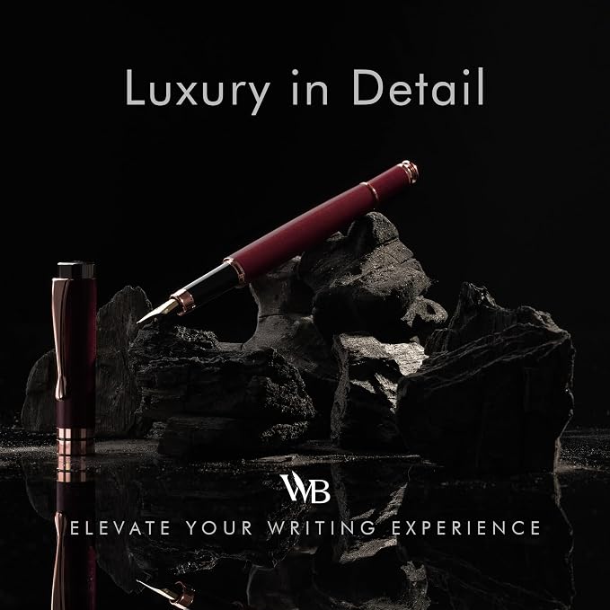 Wordsworth & Black Fountain Pen Set, Luxury Bamboo Wood - Fine Nib, Gift Case; Includes 6 Ink Cartridges, Ink Refill Converter -Journaling, Calligraphy; Drawing, Smooth Writing [Violet Wood]