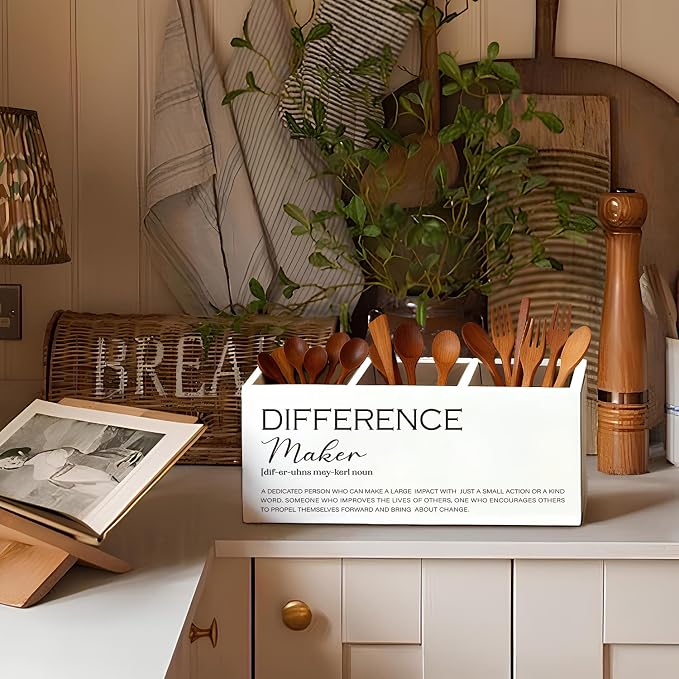 Difference Maker Gift Pen Pencil Holder for Desk, Thank You Appreciation Gifts for Coworkers Leaders Teachers, Difference Maker Wooden Box Sign Decorations for Office Workplace Desk Tabletop
