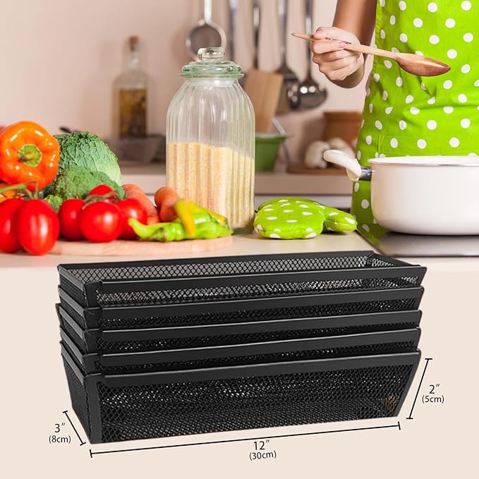 4PCS Drawer Organizer for Kitchen,Utensil Mesh Drawer Organizer with Interlocking Arm for Cosmetic,Flatware,Pen (12 * 3 * 2 Inches,Black)