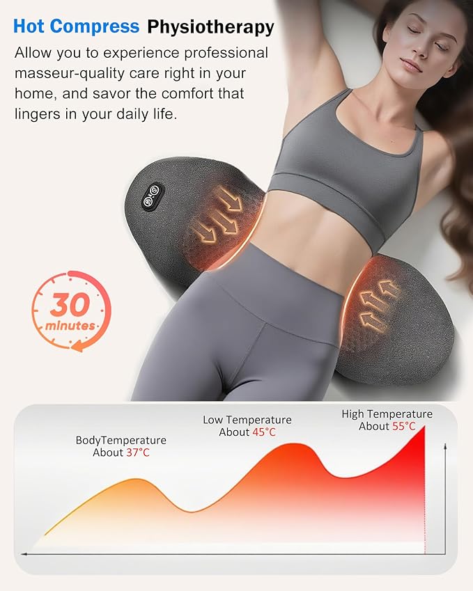 3 in 1 Electric Lumbar Support Pillow -Lower Back Massager with Heat & Vibration,Air Lift Technology,Ergonomic Memory Foam Back Massager for Pain Relief Deep Tissue