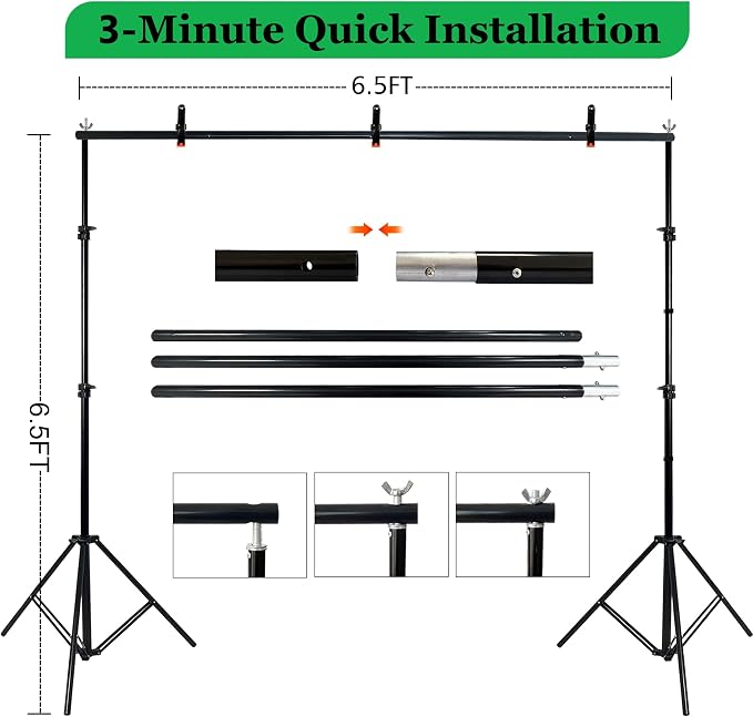2 in 1 Green Backdrop Stand Kit, 10x8.5 ft Portable Dual Rod Stand kit with 8.5x12ft Green Backdrop-Premium Polyester for Video Streaming, Portrait Photoshoot,Wall Mounted, Parties