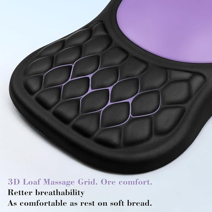 Ergonomic Wrist Rest for Keyboard and Mouse Pad Support Set, Soft Memory Foam Massage Design Relieves Wrist Pain, Non-Slip PU Base for Computer Desk (2-in-1 * Black + Purple)
