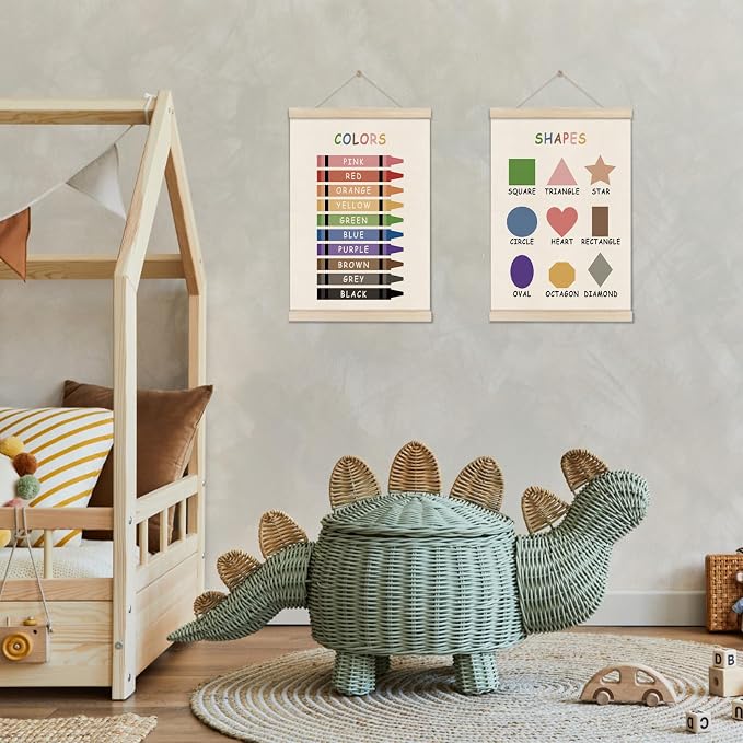 Colors Shapes Posters Hanger Frame, Educational Posters for Toddler Kids, Set of 2 Montessori Nursery Wall Decor, Learning Artwork for Nursery Kids Room, Homeschool, Boho Classroom Decor 16x12 Inch