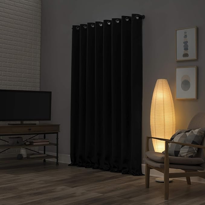 Sun Zero Nordic 2-pack Theater Grade Extreme 100% Blackout Grommet Curtain Panel Pair, 52" x 63", Black