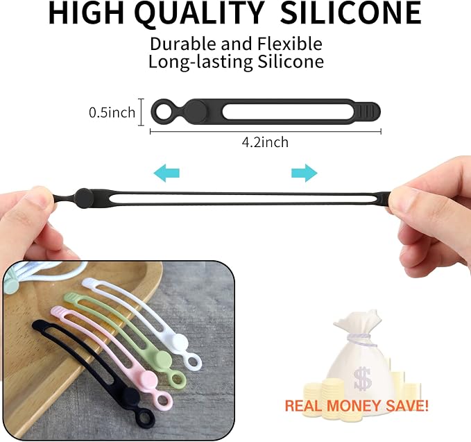 20Pcs UMUST Silicone Cable Ties, Cable Management Cord Organizer WhiteBlack | Reusable Cord Ties, Cable Strap Tie for Bundling Electronics Wire,Home Office Travel Essentials Accessories 4.2inch