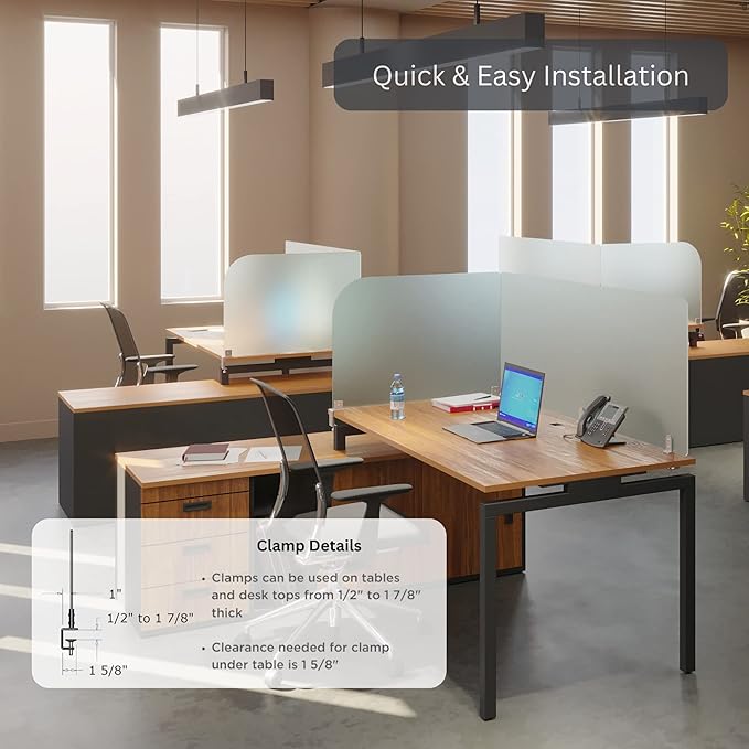Desk Divider for Students and Desk Privacy Panel. Office Partitions and Ideal Cubicle Light Shield. Frosted Acrylic Clamp-on Desk Partition - 23” W x 22”H Divider