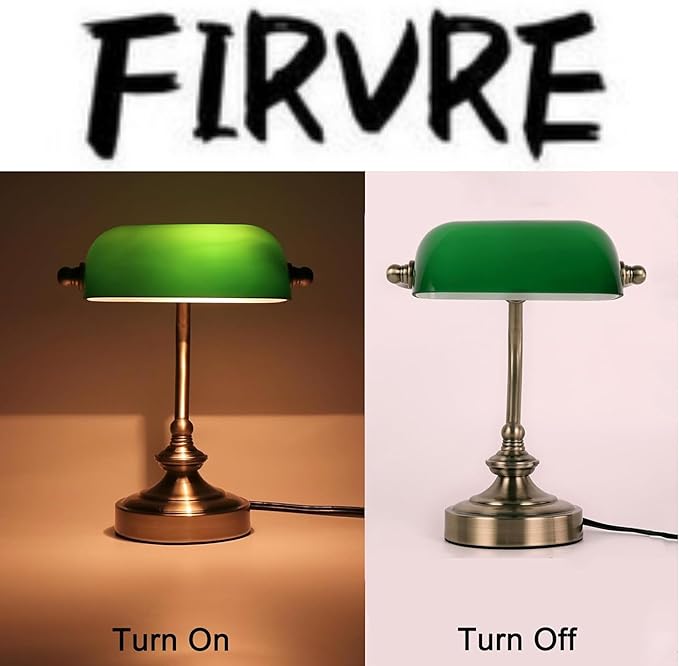 FIRVRE Mini Glass Bankers Lamp, Desk Lamp, Classic Retro Bronze Finish G9 Base, Plug in Vintage Table lamp, Reading Modern for Home Office,Piano Banker Mini Desk Table Lamp,Library(Without Bulb)