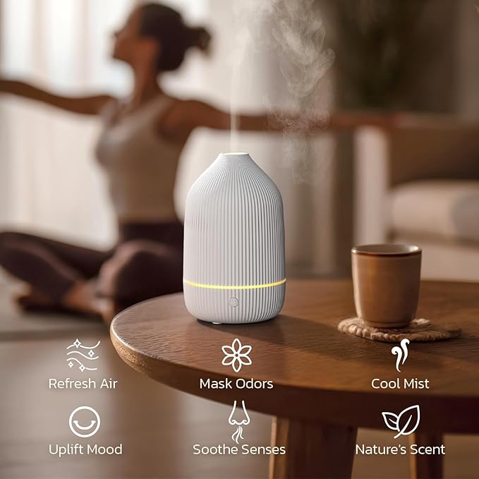 Essential Oil Diffuser, 2Pack, 100ml Aromatherapy Diffuser, Mini Ultrasonic Diffuser for Essential Oil, Home, Office, Cool Mist Humidifier with 7 Led Light, Auto Shut-Off, White & Black