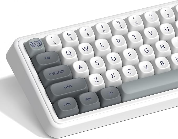 dagaladoo PBT Keyboard keycaps Japanese Style, White/Grey MOA Keycap Set Dye-Sublimation,Retro Custom Replacement Key caps for 100% 75% 65% 60% mx TKL US Layout Mechanical Keyboard