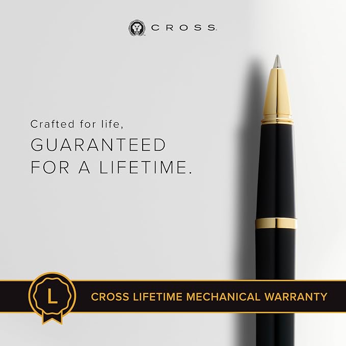 Cross Bailey Light Polished Black Resin and Gold Tone Rollerball Pen - Professional Pen for Effortless Writing - Journaling, Note-Taking & More - Black Ink - Easy Handling - Includes Gift Box
