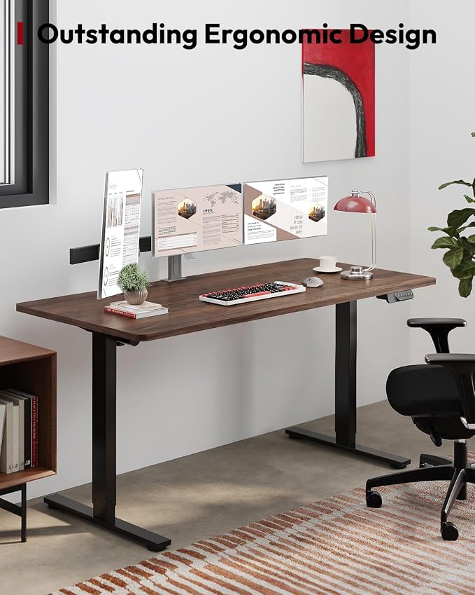 SANODESK Dual Motor Electric Standing Desk 63 x 28 Inches, Height Adjustable Sit Stand Desk with Large Splice Board for Home Office, Computer Workstation, Study & Gaming, Black Frame/Black Walnut Top