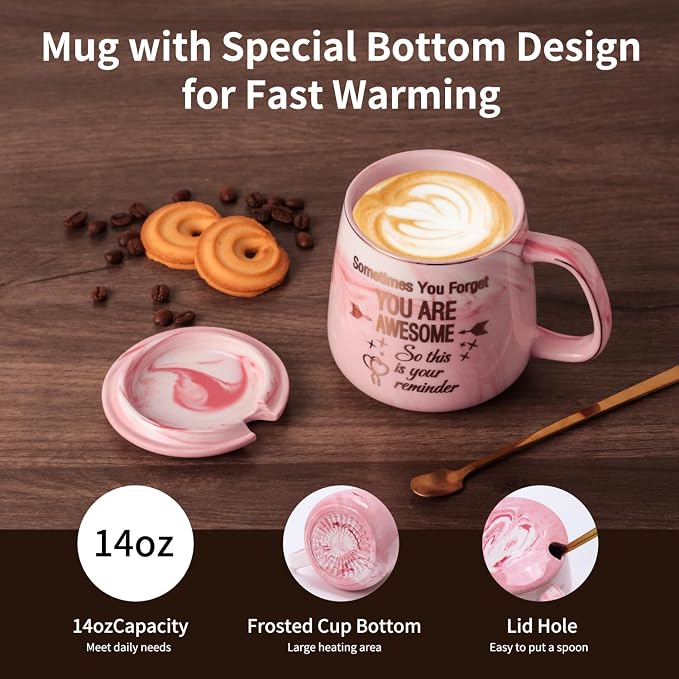 Coffee Mug Warmer & You are Awesome Mug Set, Electric Cup Warmer for Desk, Beverage Warmer with 4 Temperature Setting, 8-Hours Auto Shut Off